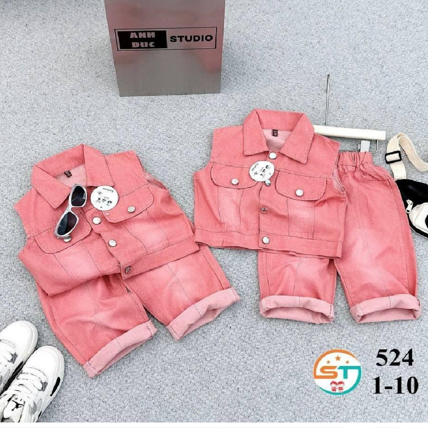 Peach 2pcs Denim set/Armless