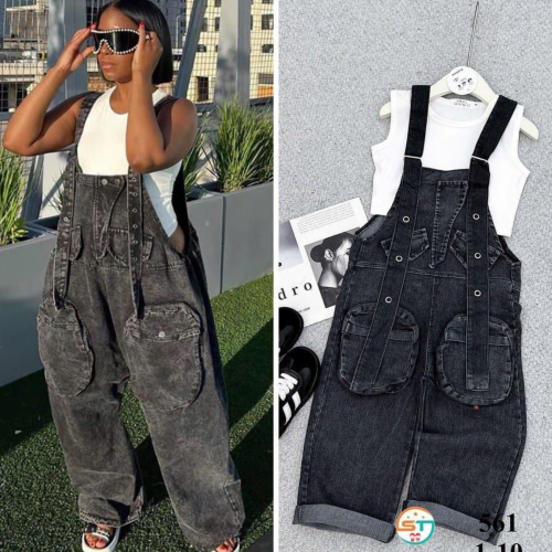2pcs set Black Dungarees