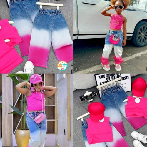 Girls 3pcs set/ Pink top & cap