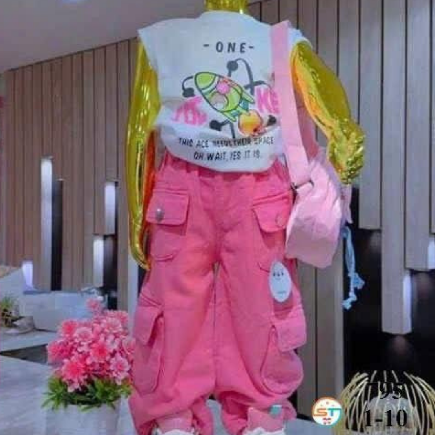 Rocket 2pc/ white armless top  and pink pants