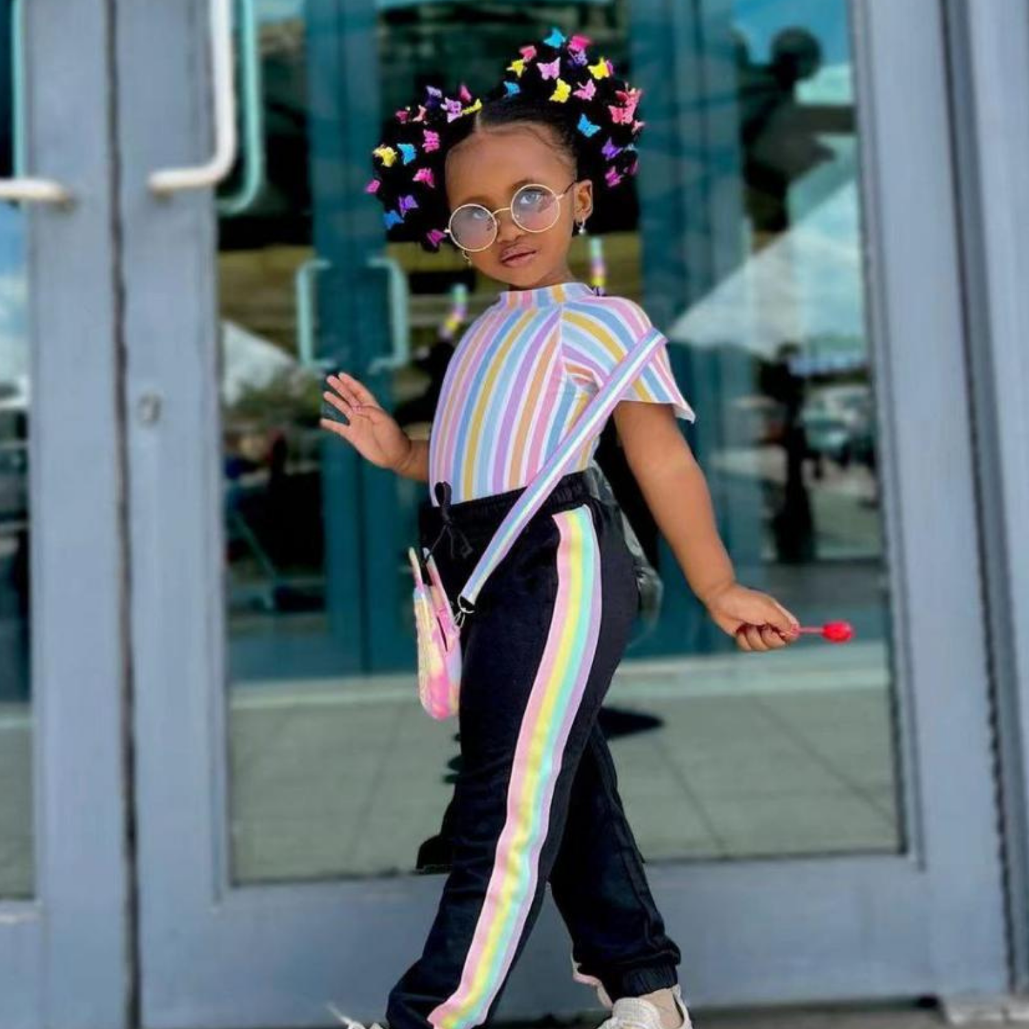 Girls 2pcs joggers/ multi-color striped top