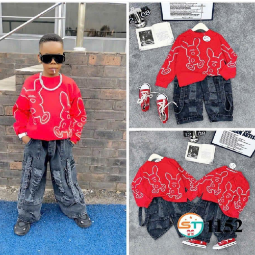 Red Long sleeve 2pcs/black jeans
