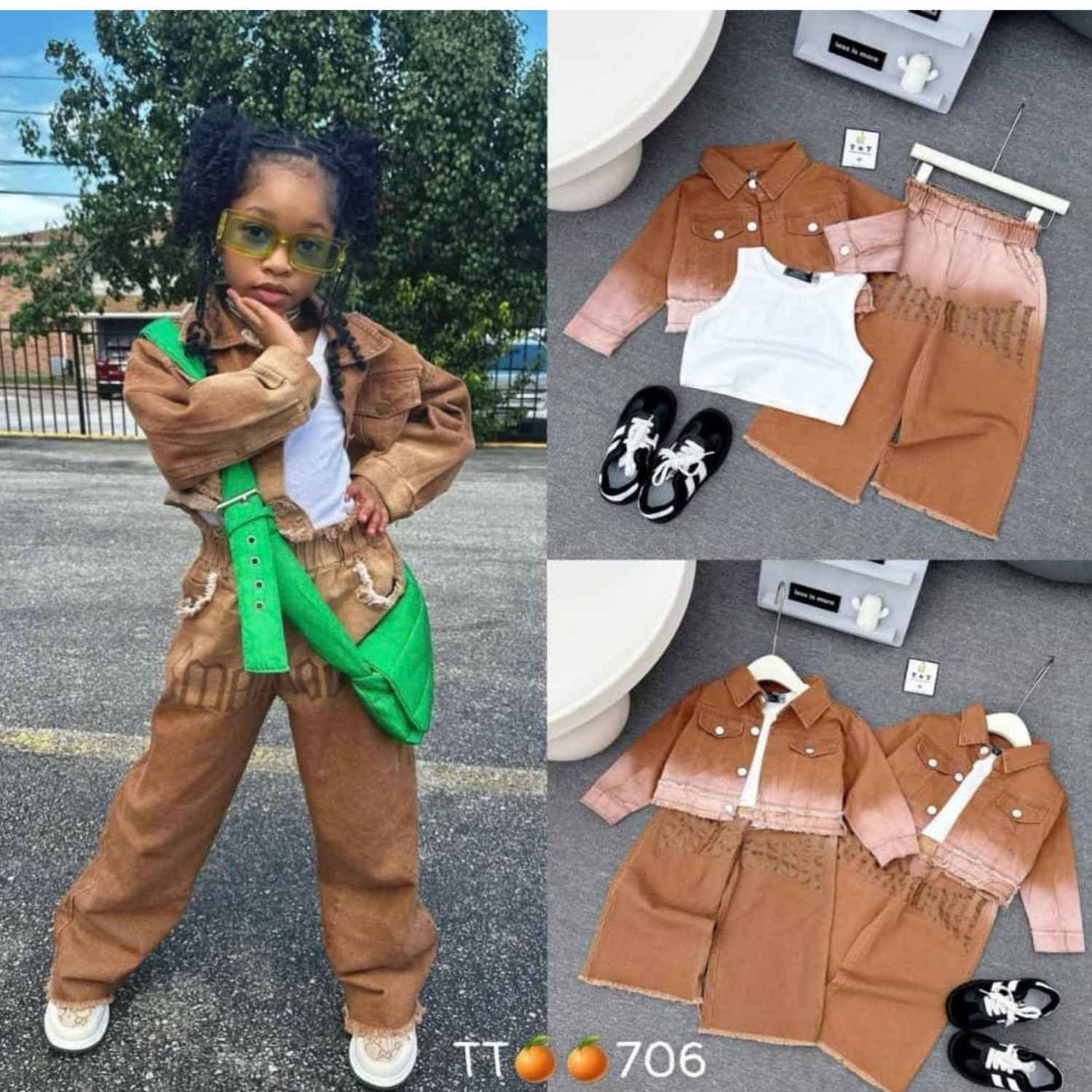 Girls 3pcs Brown Denim set